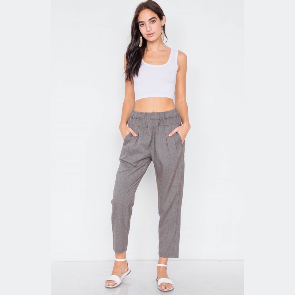 High Waist Pleated Cinched Stretchy Paperbag Pant